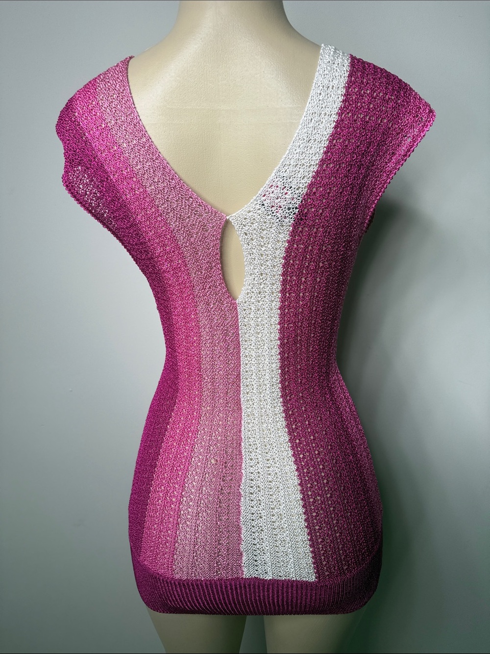 bebe Pink & White Striped Deep V-Neck Short Sleeve Sweater - Picture 8 of 8